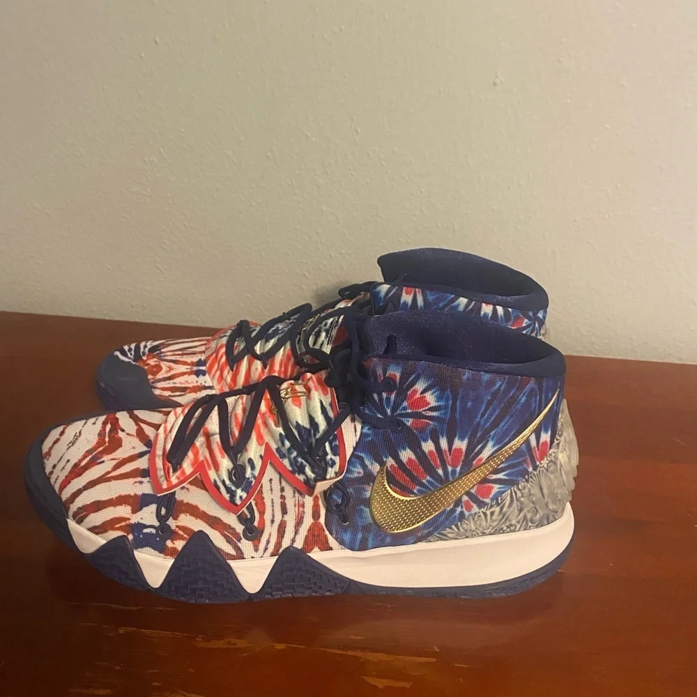 Nike Red, Blue, and Gold Athletic Shoes Nike Kyrie2